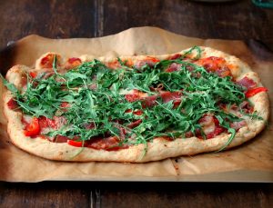 Arugula salad pizza