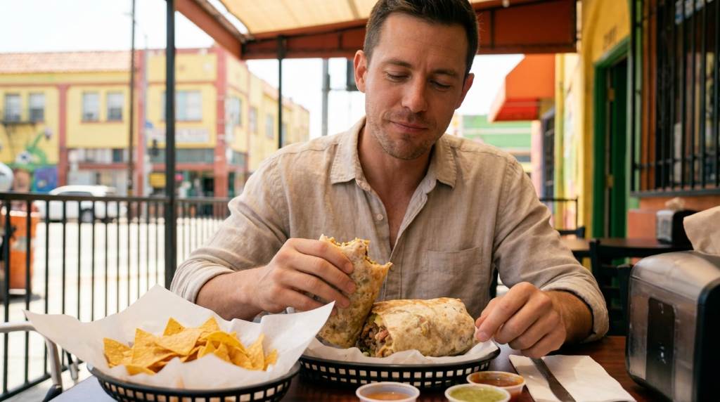 Person feeling tired after lunch in Los Angeles office