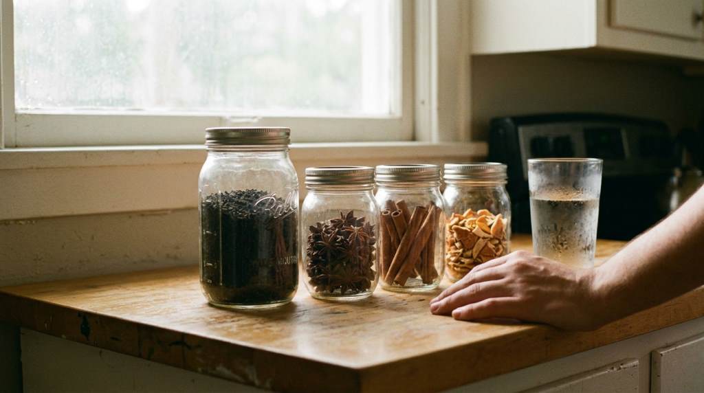 Fresh spices and black tea prepared for Houston style brewing