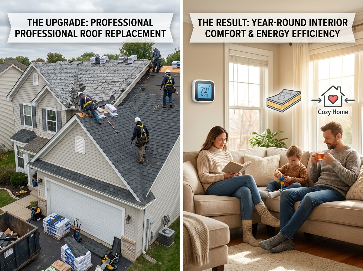 Upgrade your home with a roof replacement to boost energy efficiency and interior comfort. Lower utility bills and maintain perfect room temperatures year-round!